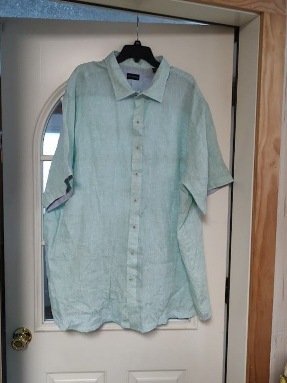 New Rochester Light Green Linen Short Sleeve Button Down Shirt Size Men's 3XL